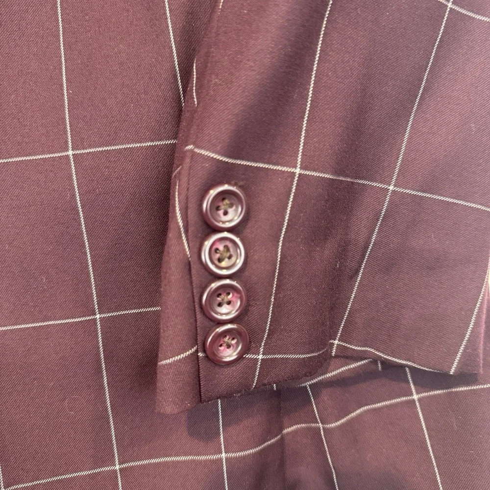 Designed‎ in Italy Mens Burgundy Windowpane Double Breasted Blazer Jacket 42R
